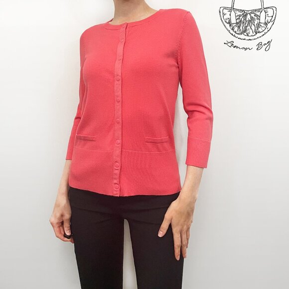 Grace Elements / Button Down Crew Neck Cardigan Sweater Top /Coral Pink / Size S - Picture 3 of 7